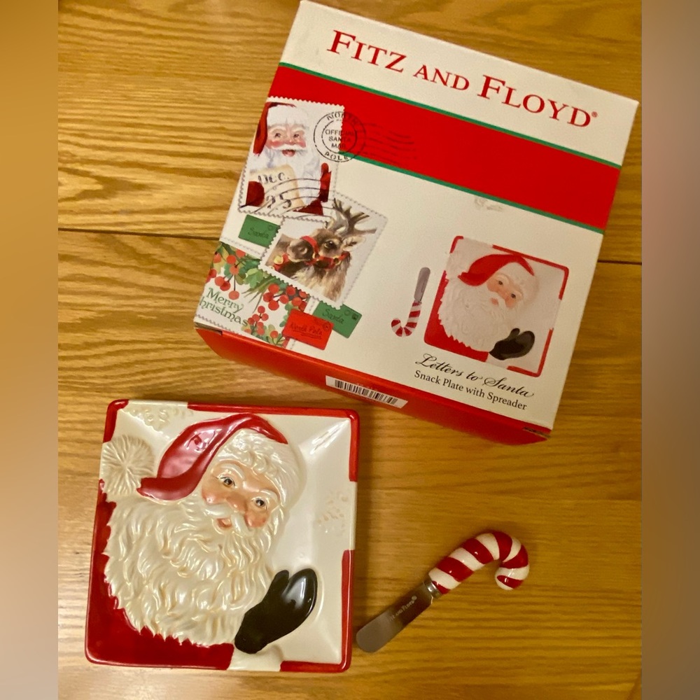 Fitz and Floyd Letters to Santa Snack Plate with Spreader Gift Idea Teacher NIB